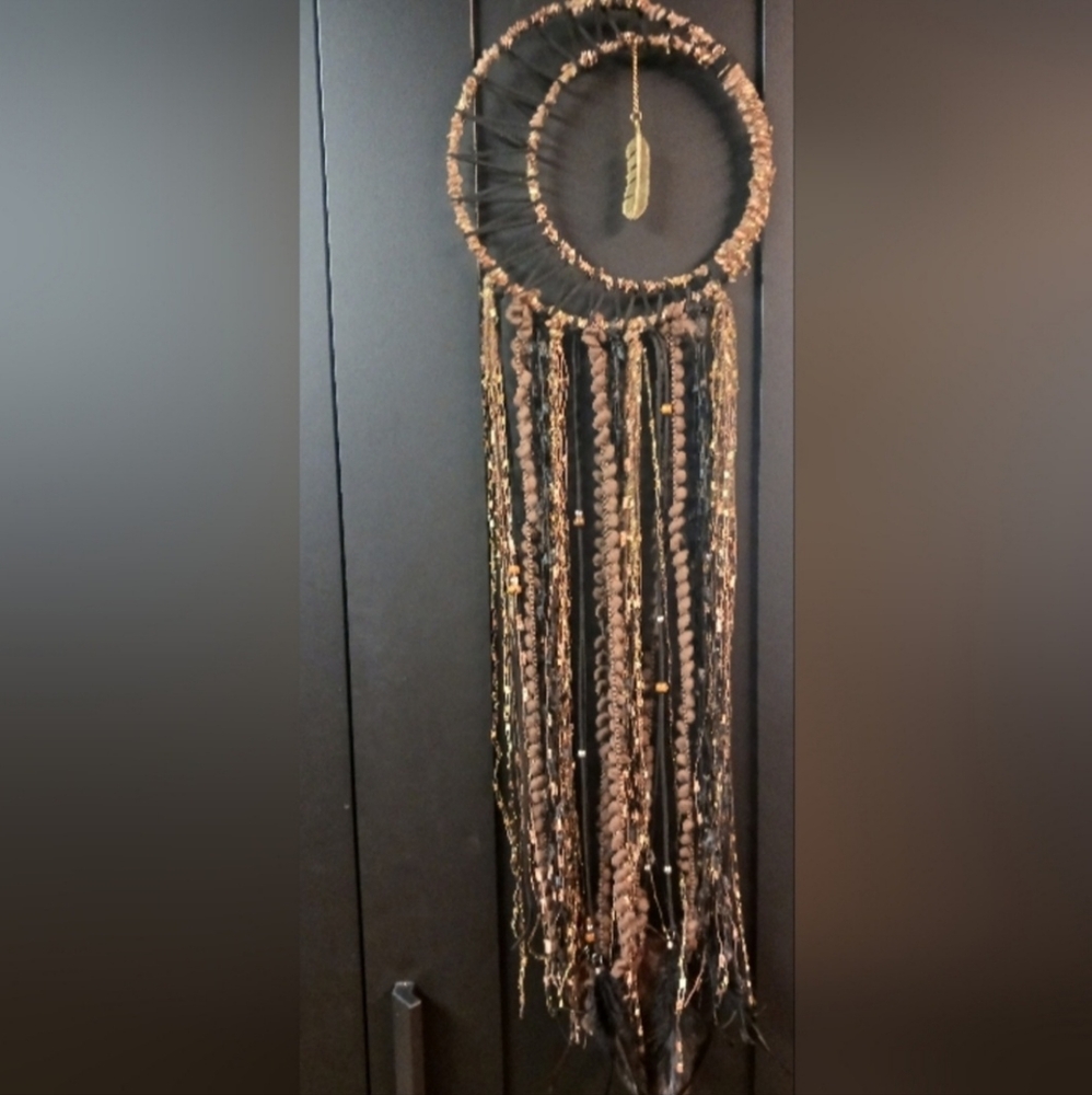 Gold Feather Moon Drean Catcher